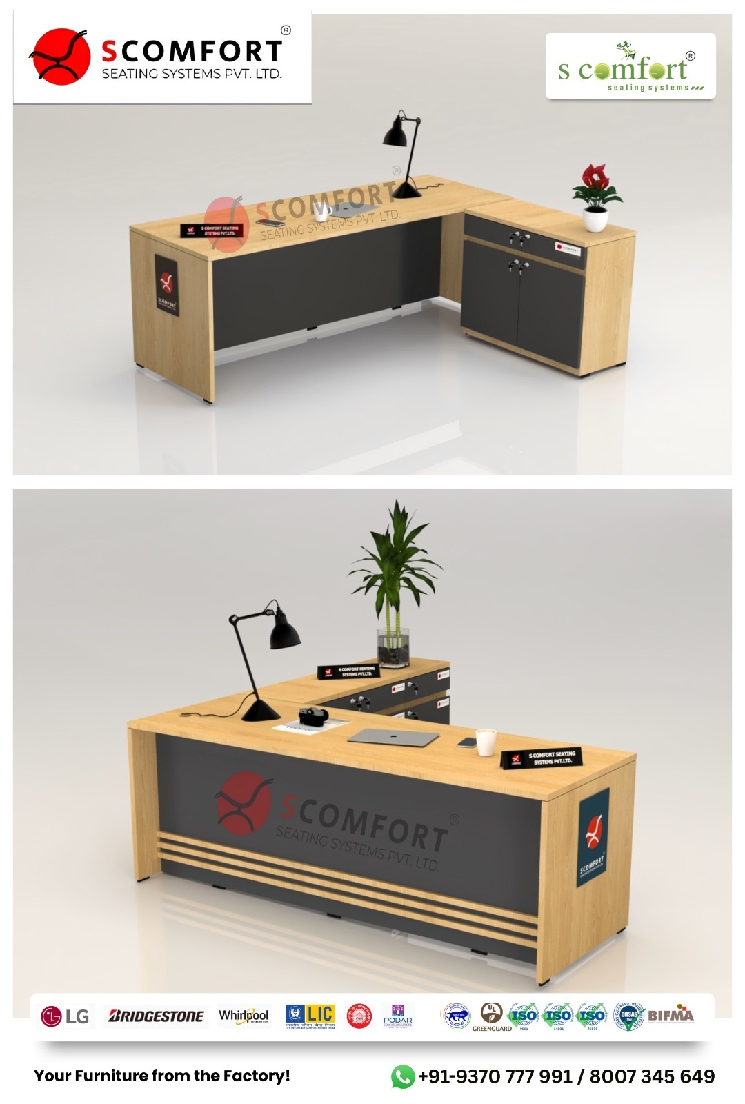 Scomfort SC-EX 2 Modern Executive Desk with Side Runner